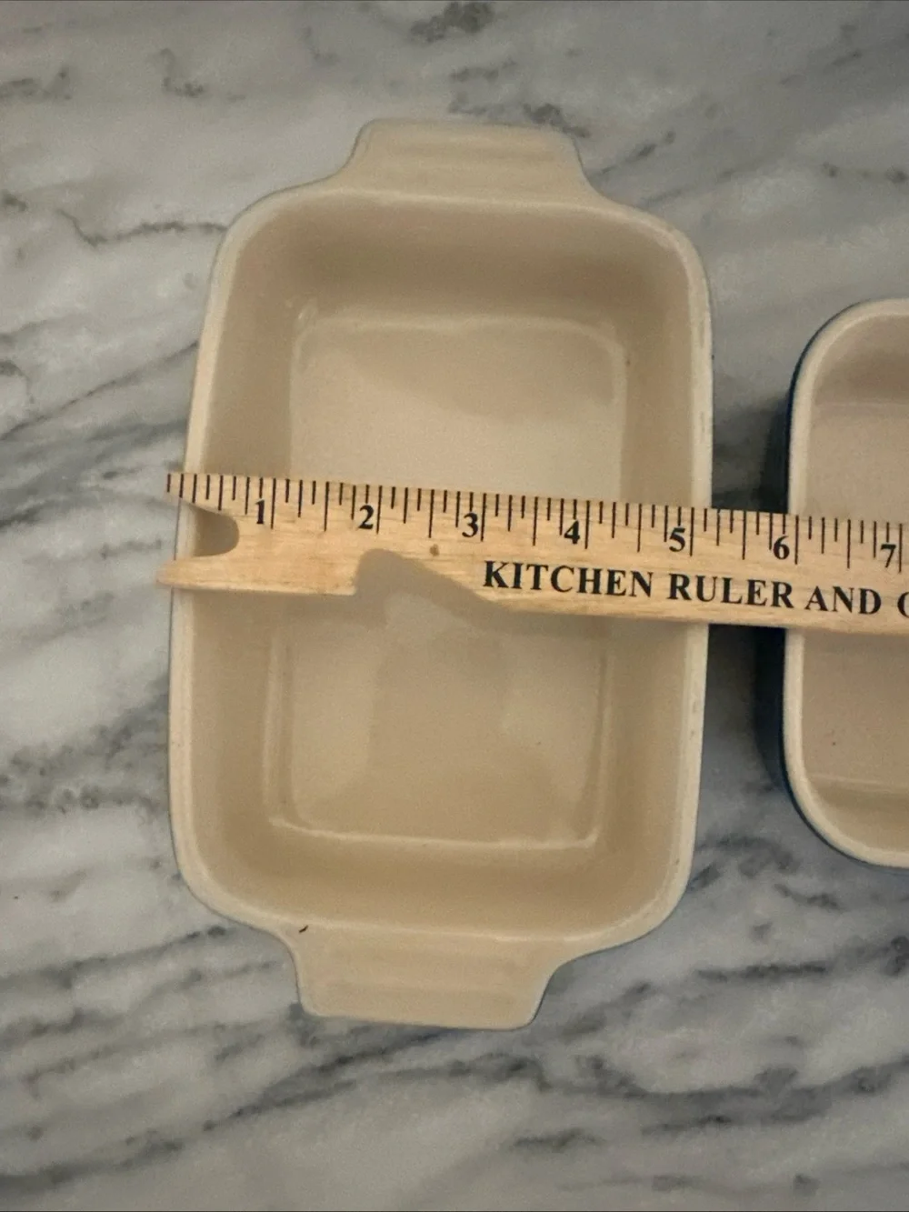 Le Creuset Cream Ceramic Baking Dishes with Blue Rim - Set of 2